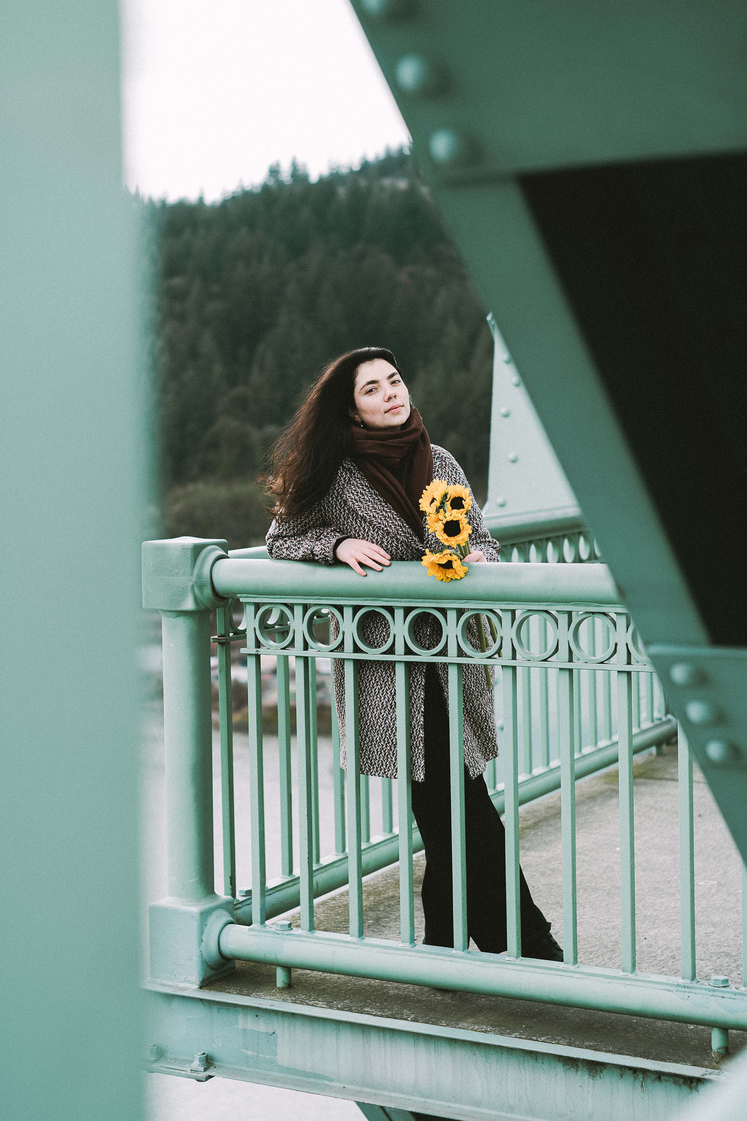 Moody Winter Portraits at Cathedral Park and St. Johns Bridge in Portland, Oregon — photograph 7 of 10